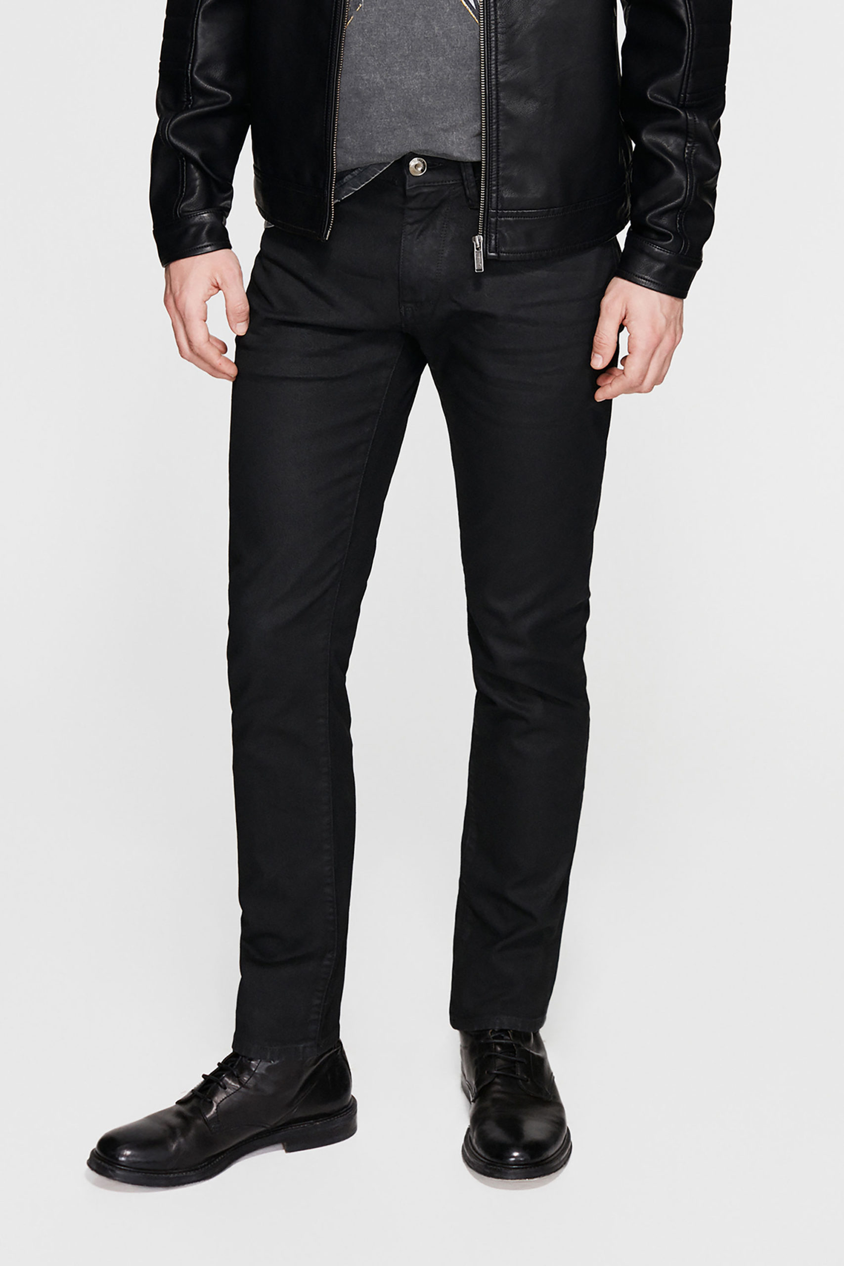 Jake Slim Skinny Black Coated Jeans | FASHMOD